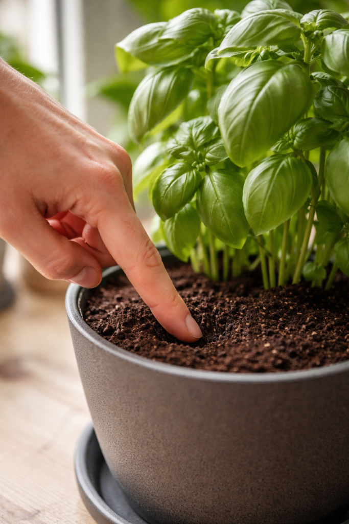 Verificando umidade do solo antes de regar planta em vaso